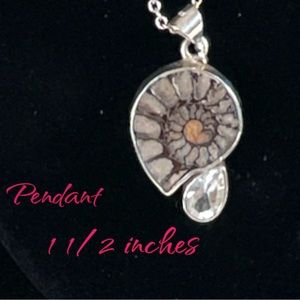 New Genuine ammonite &quartz semi precious pendant and necklace